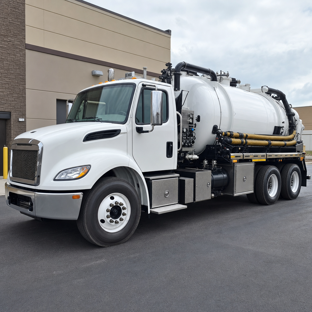 Commercial septic vacuum truck parked in a Fremont business parking lot